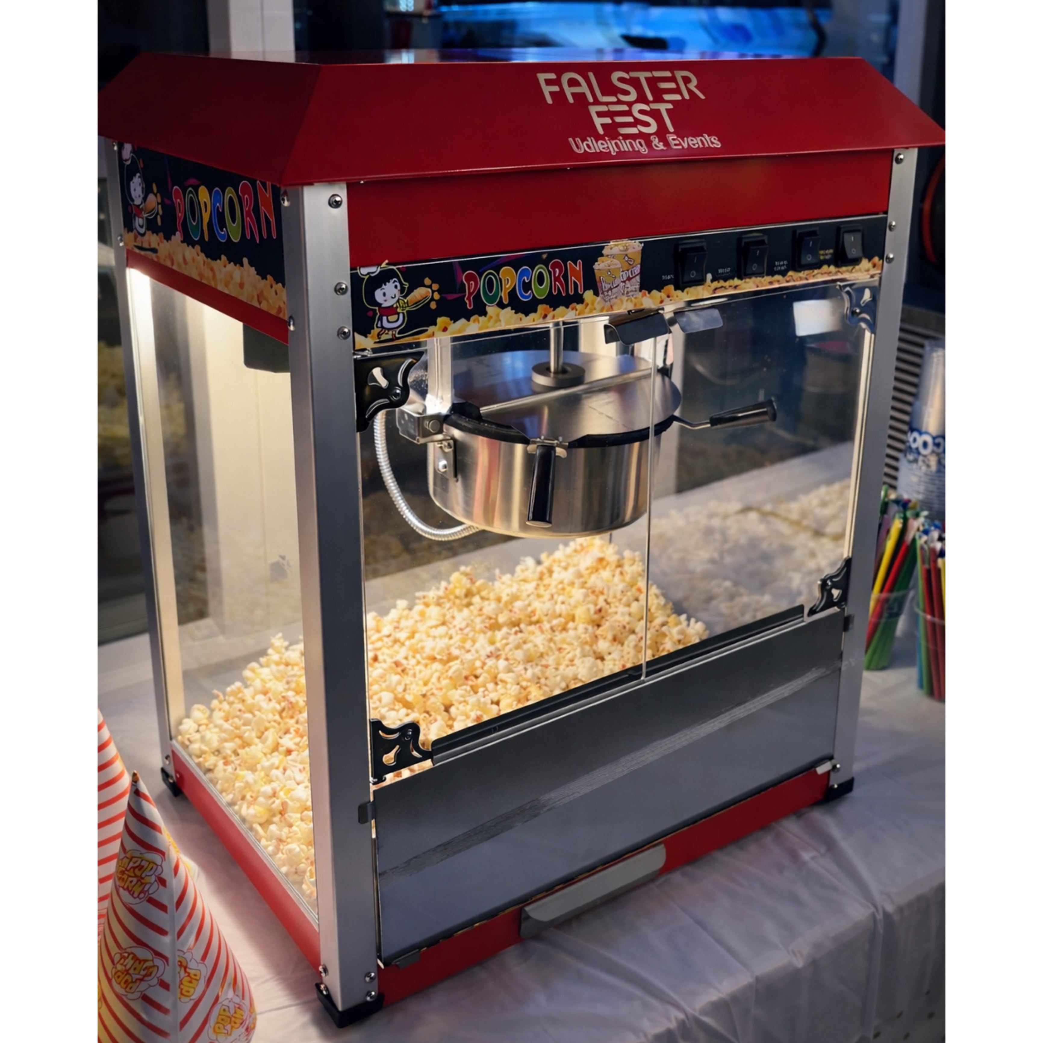 Popcornmaskine – STOR (udlejning pr. døgn)