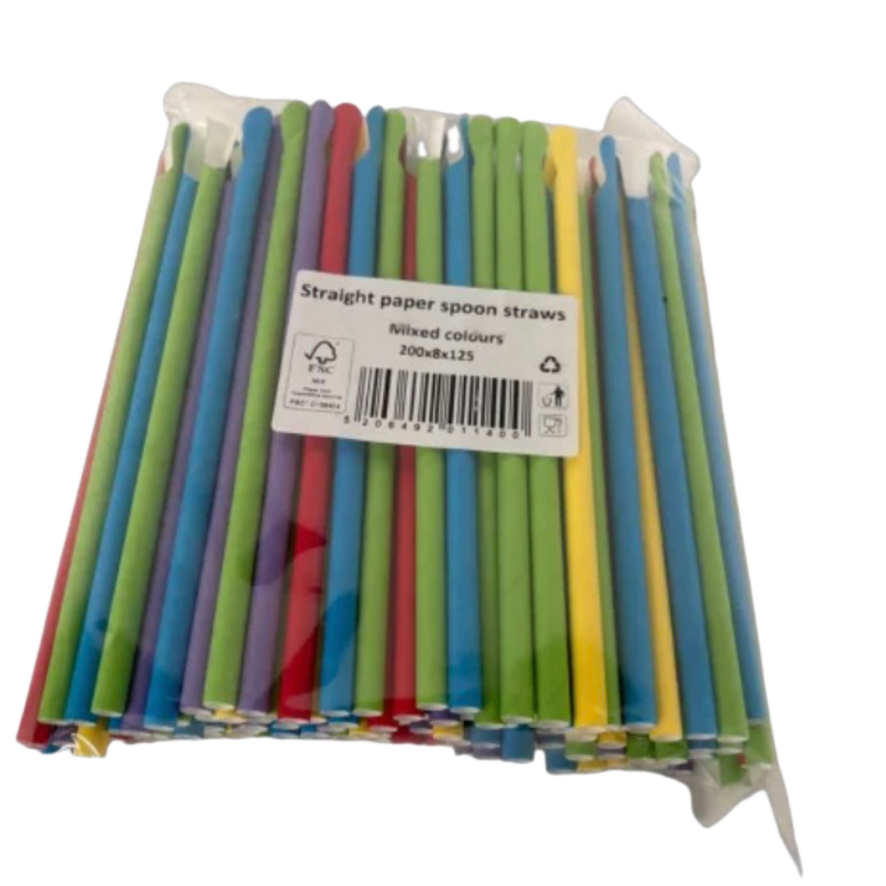 Sugerør med ske Mixed Colours - Pakke med 125 stk